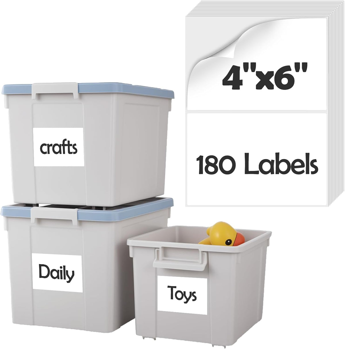180Pcs 4"x6" Labels for Storage Bins, Removable No Residue Large Storage Bin Labels, Waterproof & Oil-Resistant & Tear-Resistant Stickers for Plastic Bins, Boxes, and Cases