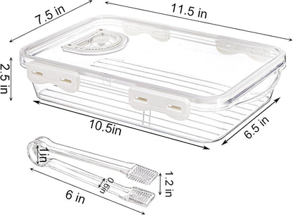 2 Pack Bacon Container for Refrigerator, Plastic Cheese & Deli Meat Container with Air-sealed Tight Lids for Fridge, Bacon Keeper with Food Serving Tongs Cold Cuts Food Storage Organizer