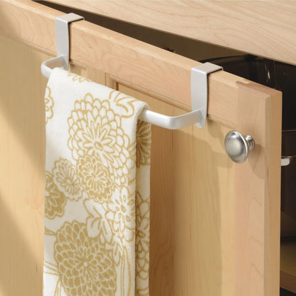 Steel Metal Wire Over Cabinet Towel Rack Storage Organizer - Hang on Cabinet or Door - Towel Bar Holder for Kitchen - Holds Hand Towels, Washcloths - Spira Collection - White