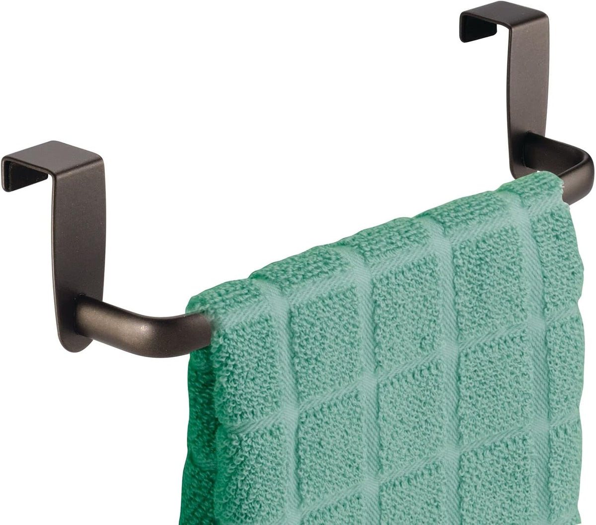 Steel Metal Wire Over Cabinet Towel Rack Storage Organizer - Hang on Cabinet or Door - Towel Bar Holder for Kitchen - Holds Hand Towels, Washcloths - Spira Collection - White