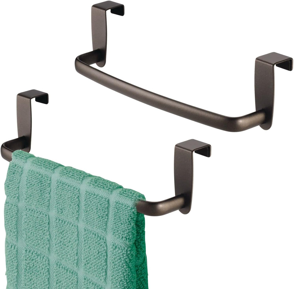 Steel Metal Wire Over Cabinet Towel Rack Storage Organizer - Hang on Cabinet or Door - Towel Bar Holder for Kitchen - Holds Hand Towels, Washcloths - Spira Collection - White