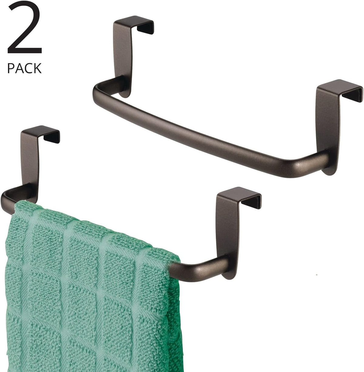 Steel Metal Wire Over Cabinet Towel Rack Storage Organizer - Hang on Cabinet or Door - Towel Bar Holder for Kitchen - Holds Hand Towels, Washcloths - Spira Collection - White