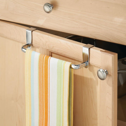 Steel Metal Wire Over Cabinet Towel Rack Storage Organizer - Hang on Cabinet or Door - Towel Bar Holder for Kitchen - Holds Hand Towels, Washcloths - Spira Collection - White