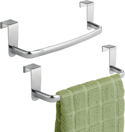 Steel Metal Wire Over Cabinet Towel Rack Storage Organizer - Hang on Cabinet or Door - Towel Bar Holder for Kitchen - Holds Hand Towels, Washcloths - Spira Collection - White
