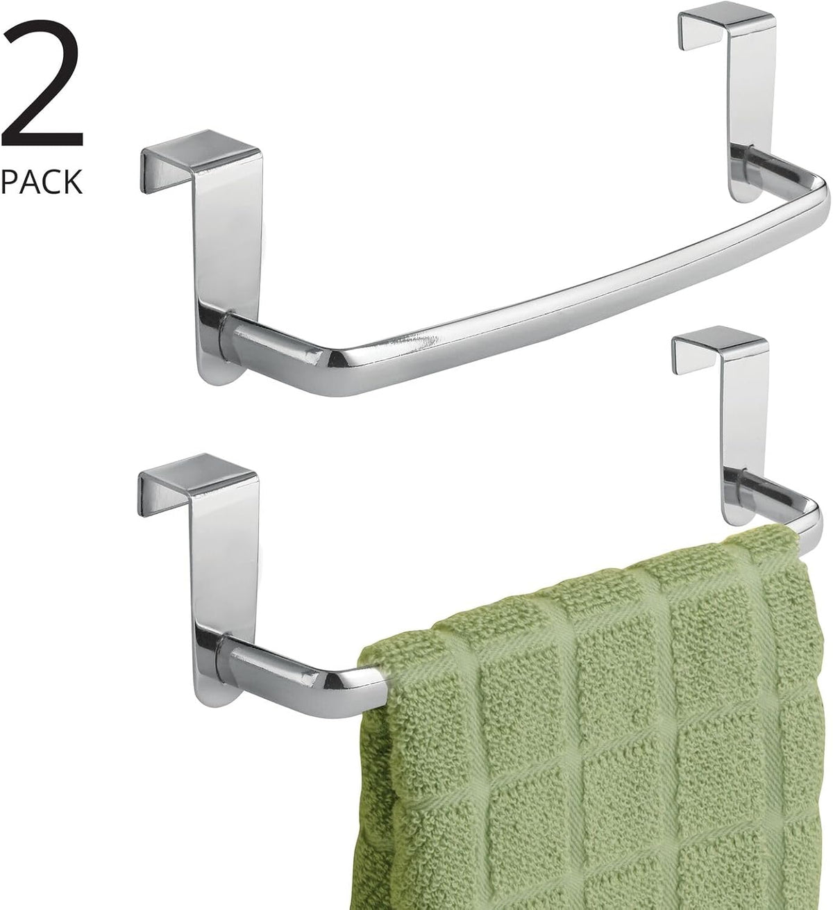 Steel Metal Wire Over Cabinet Towel Rack Storage Organizer - Hang on Cabinet or Door - Towel Bar Holder for Kitchen - Holds Hand Towels, Washcloths - Spira Collection - White