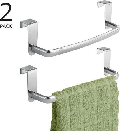 Steel Metal Wire Over Cabinet Towel Rack Storage Organizer - Hang on Cabinet or Door - Towel Bar Holder for Kitchen - Holds Hand Towels, Washcloths - Spira Collection - White