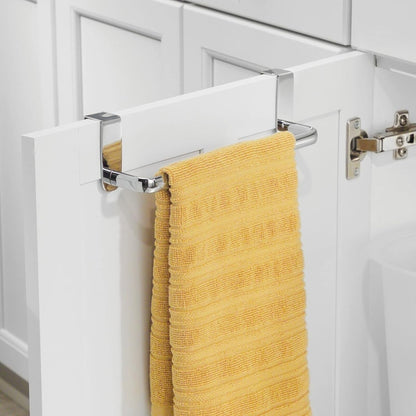 Steel Metal Wire Over Cabinet Towel Rack Storage Organizer - Hang on Cabinet or Door - Towel Bar Holder for Kitchen - Holds Hand Towels, Washcloths - Spira Collection - White