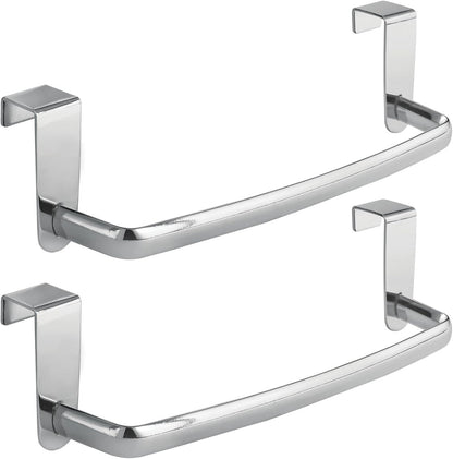 Steel Metal Wire Over Cabinet Towel Rack Storage Organizer - Hang on Cabinet or Door - Towel Bar Holder for Kitchen - Holds Hand Towels, Washcloths - Spira Collection - White