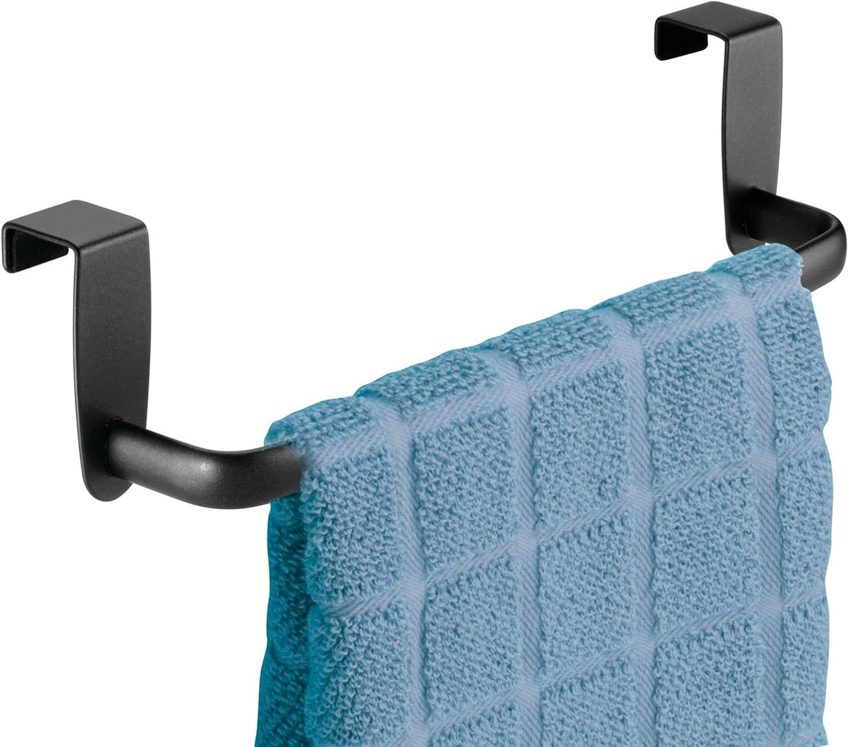 Steel Metal Wire Over Cabinet Towel Rack Storage Organizer - Hang on Cabinet or Door - Towel Bar Holder for Kitchen - Holds Hand Towels, Washcloths - Spira Collection - White