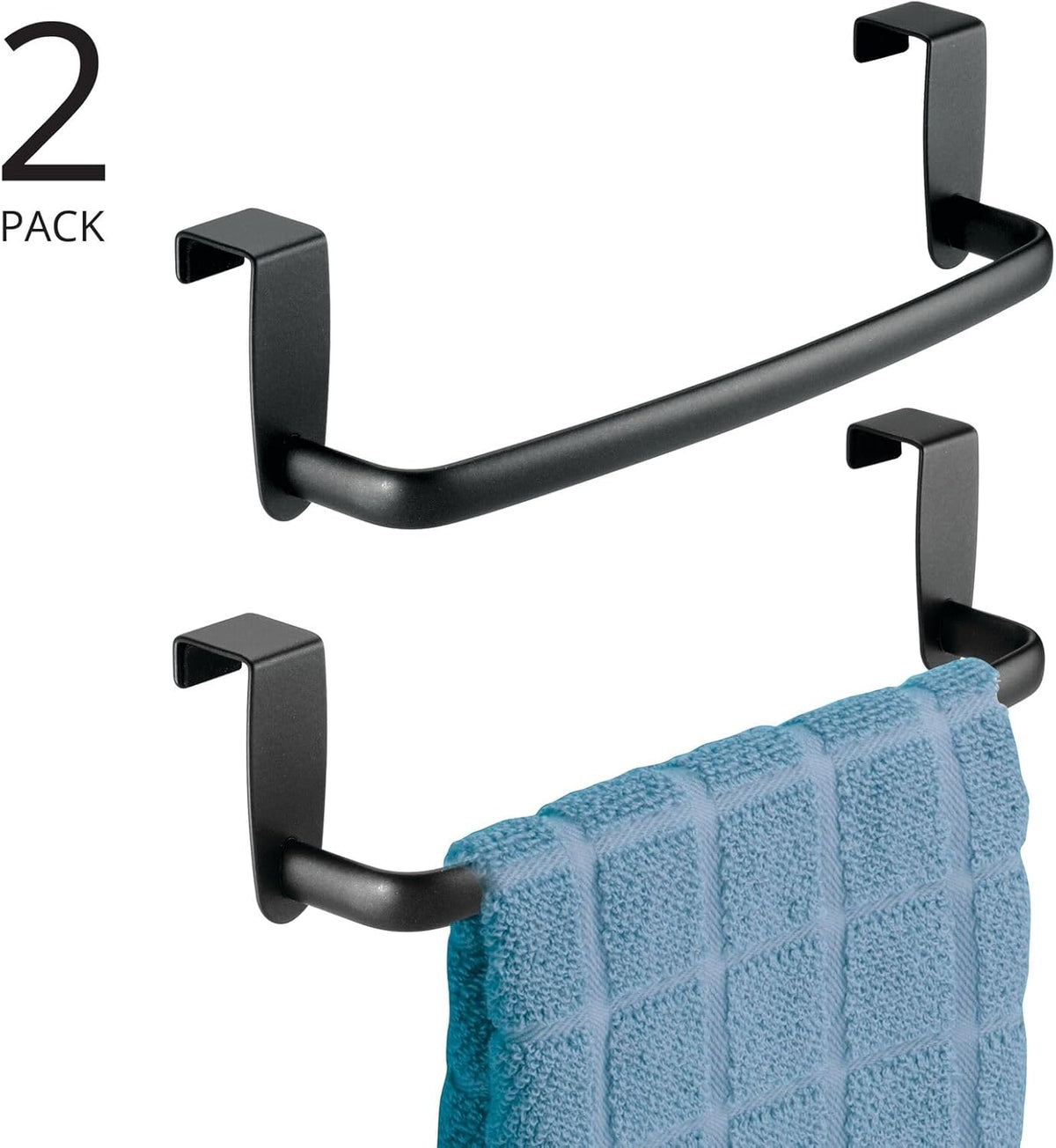 Steel Metal Wire Over Cabinet Towel Rack Storage Organizer - Hang on Cabinet or Door - Towel Bar Holder for Kitchen - Holds Hand Towels, Washcloths - Spira Collection - White
