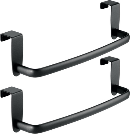 Steel Metal Wire Over Cabinet Towel Rack Storage Organizer - Hang on Cabinet or Door - Towel Bar Holder for Kitchen - Holds Hand Towels, Washcloths - Spira Collection - White