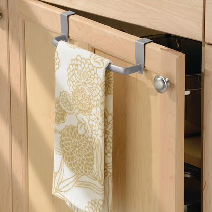 Steel Metal Wire Over Cabinet Towel Rack Storage Organizer - Hang on Cabinet or Door - Towel Bar Holder for Kitchen - Holds Hand Towels, Washcloths - Spira Collection - White