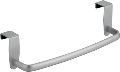 Steel Metal Wire Over Cabinet Towel Rack Storage Organizer - Hang on Cabinet or Door - Towel Bar Holder for Kitchen - Holds Hand Towels, Washcloths - Spira Collection - White