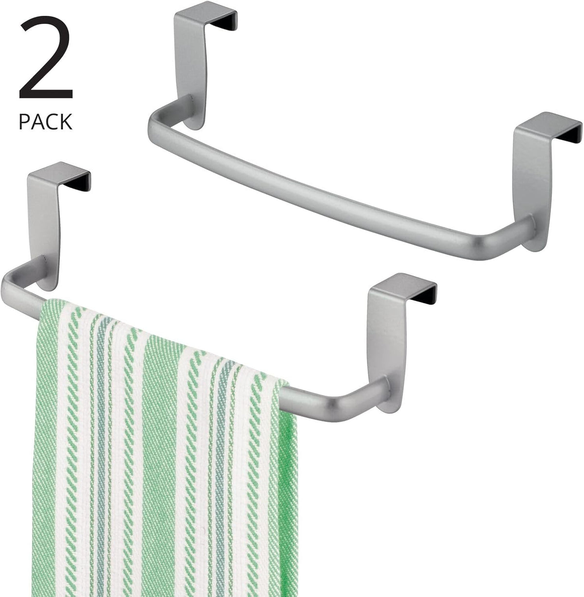 Steel Metal Wire Over Cabinet Towel Rack Storage Organizer - Hang on Cabinet or Door - Towel Bar Holder for Kitchen - Holds Hand Towels, Washcloths - Spira Collection - White