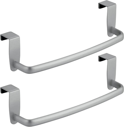 Steel Metal Wire Over Cabinet Towel Rack Storage Organizer - Hang on Cabinet or Door - Towel Bar Holder for Kitchen - Holds Hand Towels, Washcloths - Spira Collection - White