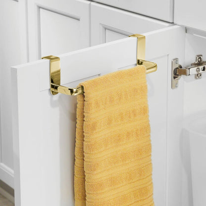 Steel Metal Wire Over Cabinet Towel Rack Storage Organizer - Hang on Cabinet or Door - Towel Bar Holder for Kitchen - Holds Hand Towels, Washcloths - Spira Collection - White