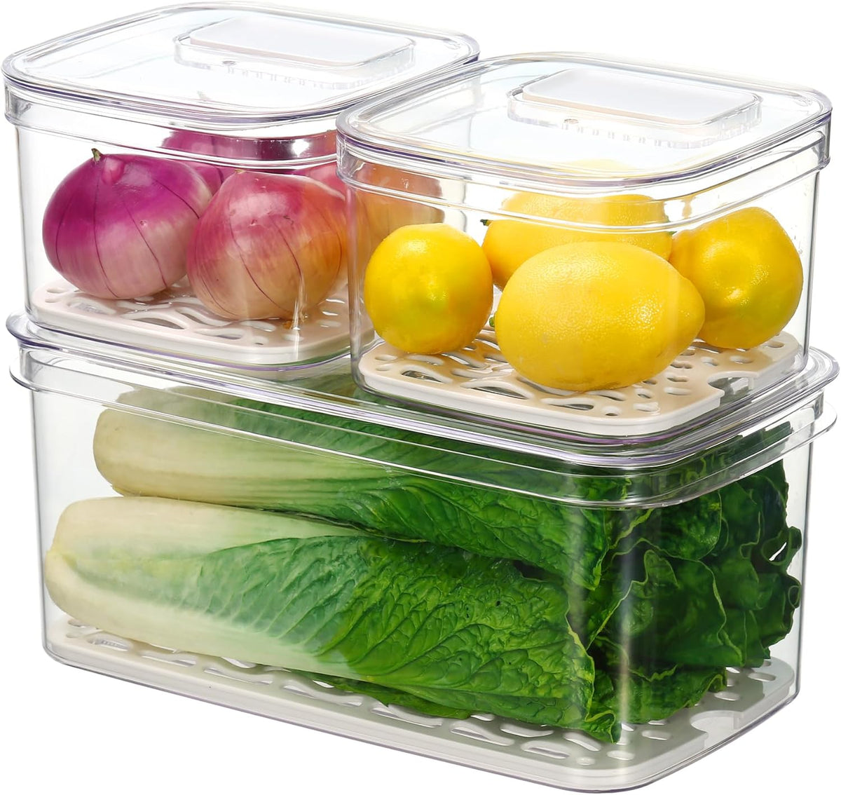 Duo Fresh Produce Saver for Fridge, Fruit Vegetable Container with Vent & Drainage in Bottom for Wash, Colander Strainer Storage Bin for Refrigerator, Berry Lettuce Keeper