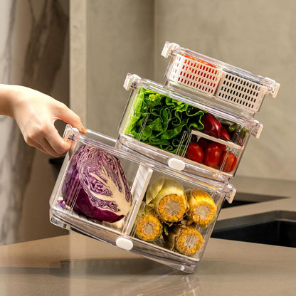 Duo Fresh Produce Saver for Fridge, Fruit Vegetable Container with Vent & Drainage in Bottom for Wash, Colander Strainer Storage Bin for Refrigerator, Berry Lettuce Keeper