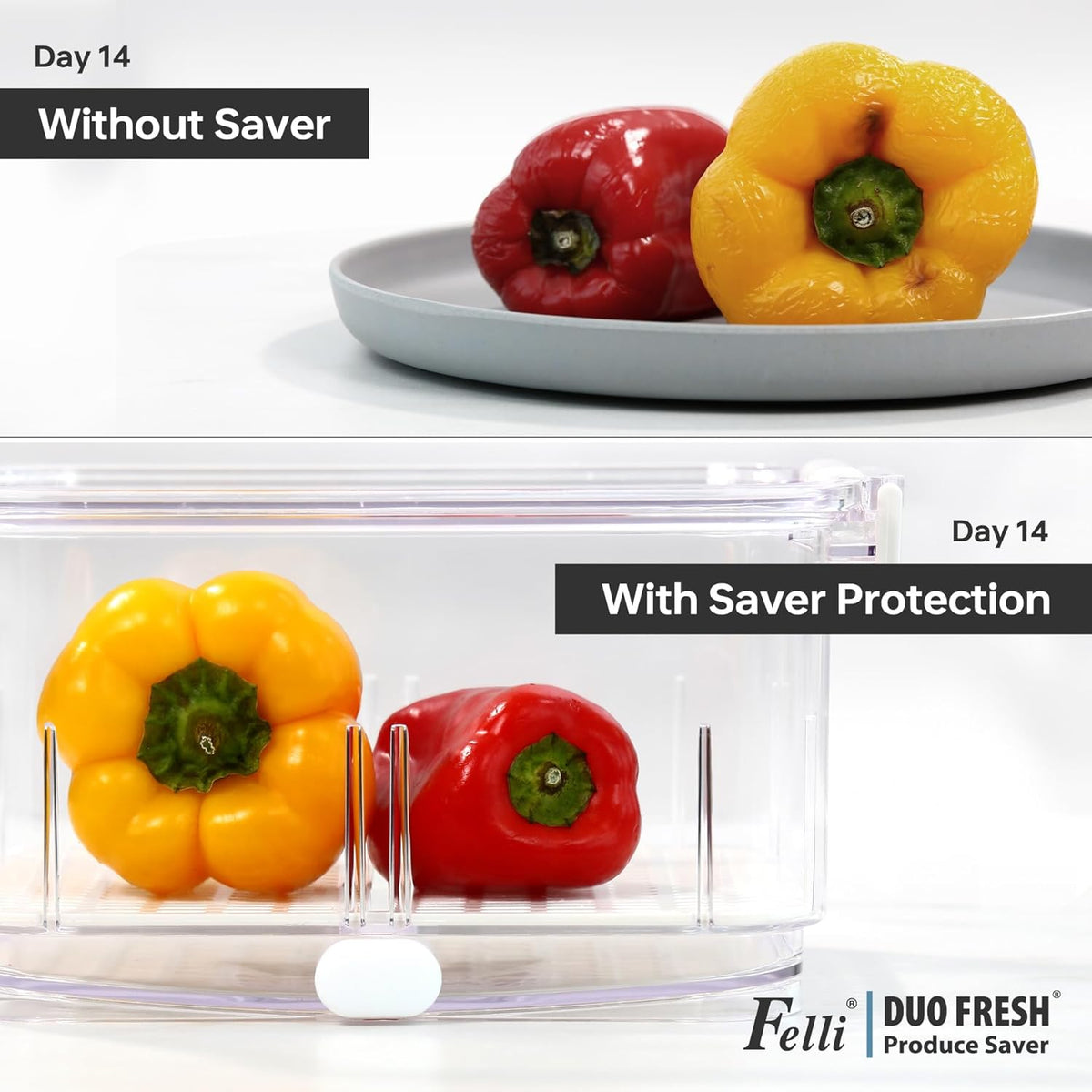 Duo Fresh Produce Saver for Fridge, Fruit Vegetable Container with Vent & Drainage in Bottom for Wash, Colander Strainer Storage Bin for Refrigerator, Berry Lettuce Keeper