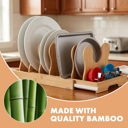 MEKER Pot Lid Holders, Cabinet Organizer for Food Contanier Lid, Bamboo Expandable Bakeware for Under Cabinet, Adjustable Dividers, Pot Lids Holder Rack, Cookie Sheet Baking Pan, Tray Organizer, 10PCS