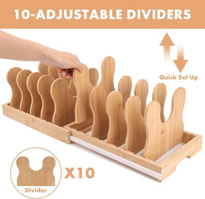 MEKER Pot Lid Holders, Cabinet Organizer for Food Contanier Lid, Bamboo Expandable Bakeware for Under Cabinet, Adjustable Dividers, Pot Lids Holder Rack, Cookie Sheet Baking Pan, Tray Organizer, 10PCS