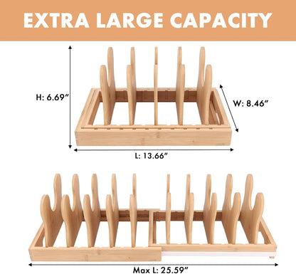 MEKER Pot Lid Holders, Cabinet Organizer for Food Contanier Lid, Bamboo Expandable Bakeware for Under Cabinet, Adjustable Dividers, Pot Lids Holder Rack, Cookie Sheet Baking Pan, Tray Organizer, 10PCS