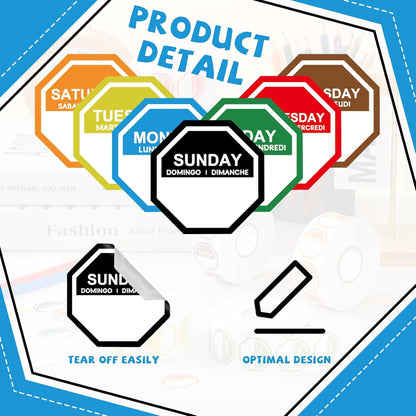 7000 Pcs Day of Week Label Food Label Monday Through Sunday Management Inventory Sticker Removable Weekly Self Adhesive Date Dot Sticker for Restaurant Kitchen Container (Square)