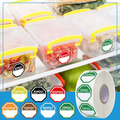 7000 Pcs Day of Week Label Food Label Monday Through Sunday Management Inventory Sticker Removable Weekly Self Adhesive Date Dot Sticker for Restaurant Kitchen Container (Square)