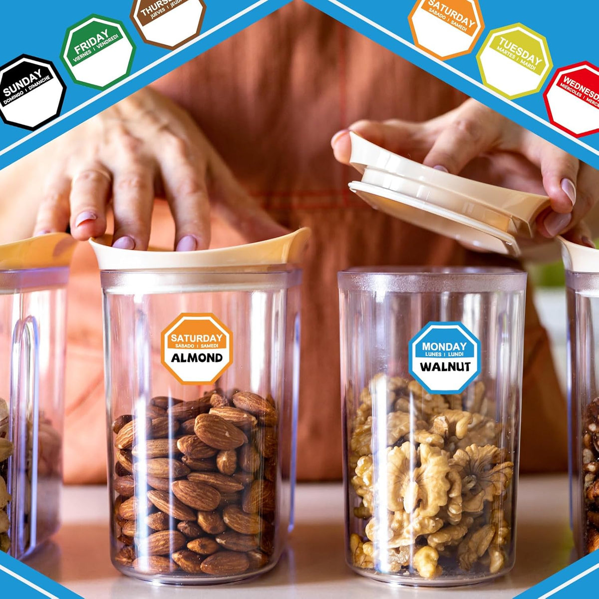 7000 Pcs Day of Week Label Food Label Monday Through Sunday Management Inventory Sticker Removable Weekly Self Adhesive Date Dot Sticker for Restaurant Kitchen Container (Square)
