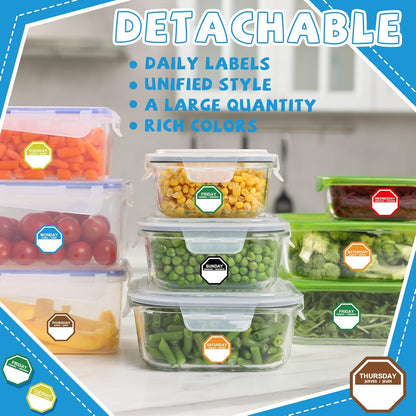 7000 Pcs Day of Week Label Food Label Monday Through Sunday Management Inventory Sticker Removable Weekly Self Adhesive Date Dot Sticker for Restaurant Kitchen Container (Square)