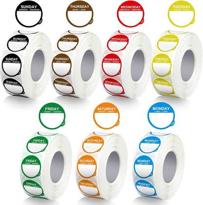 7000 Pcs Day of Week Label Food Label Monday Through Sunday Management Inventory Sticker Removable Weekly Self Adhesive Date Dot Sticker for Restaurant Kitchen Container (Square)