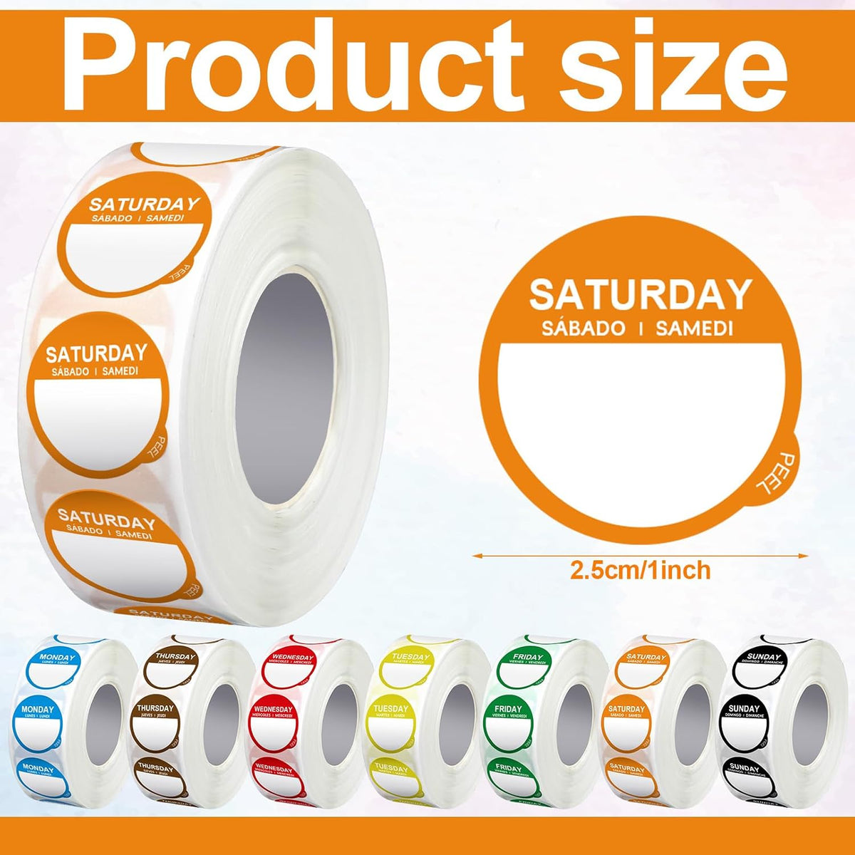 7000 Pcs Day of Week Label Food Label Monday Through Sunday Management Inventory Sticker Removable Weekly Self Adhesive Date Dot Sticker for Restaurant Kitchen Container (Square)
