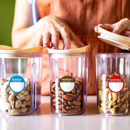 7000 Pcs Day of Week Label Food Label Monday Through Sunday Management Inventory Sticker Removable Weekly Self Adhesive Date Dot Sticker for Restaurant Kitchen Container (Square)