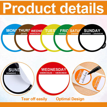 7000 Pcs Day of Week Label Food Label Monday Through Sunday Management Inventory Sticker Removable Weekly Self Adhesive Date Dot Sticker for Restaurant Kitchen Container (Square)