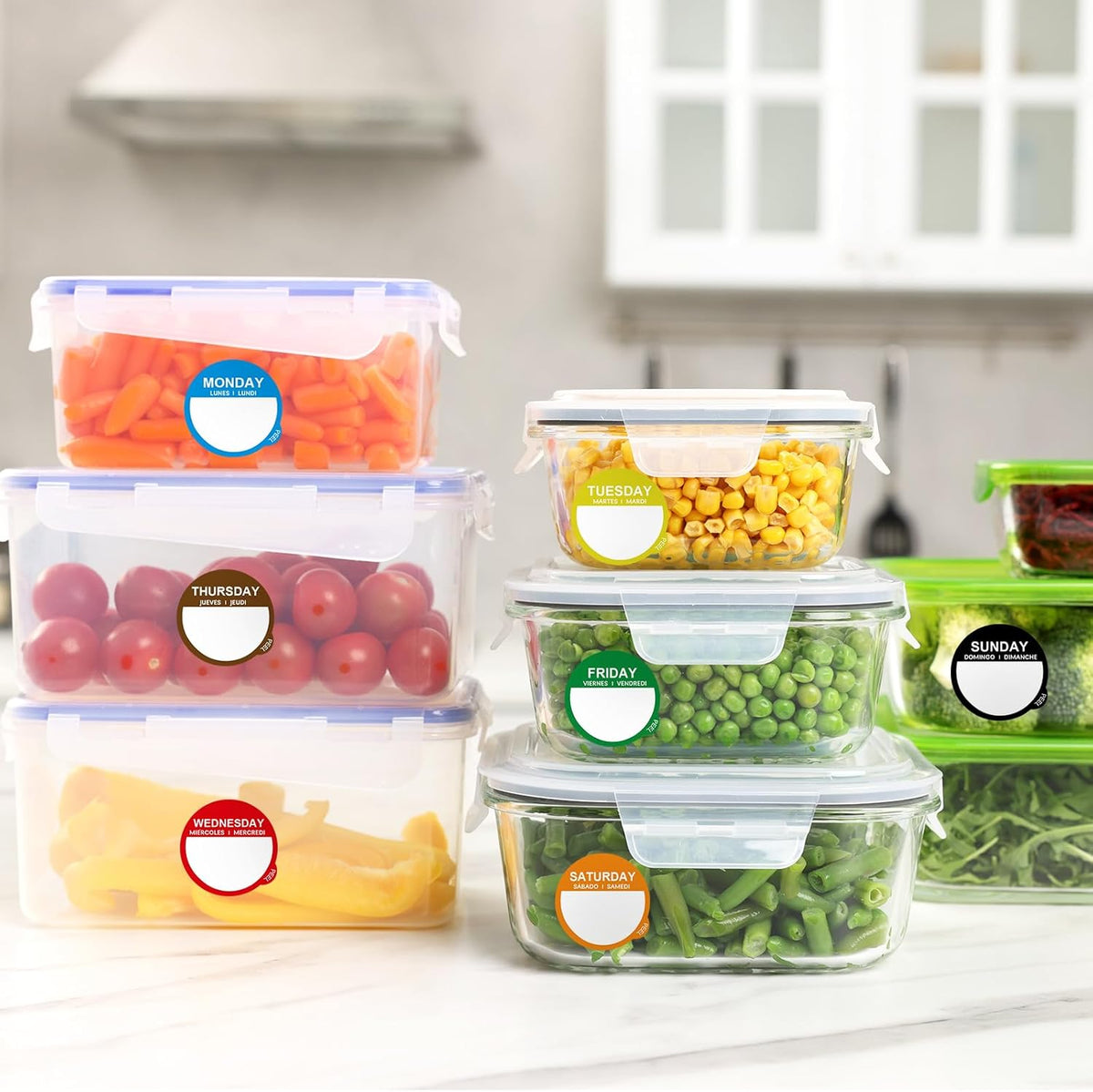 7000 Pcs Day of Week Label Food Label Monday Through Sunday Management Inventory Sticker Removable Weekly Self Adhesive Date Dot Sticker for Restaurant Kitchen Container (Square)