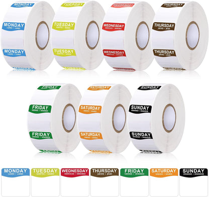 7000 Pcs Day of Week Label Food Label Monday Through Sunday Management Inventory Sticker Removable Weekly Self Adhesive Date Dot Sticker for Restaurant Kitchen Container (Square)