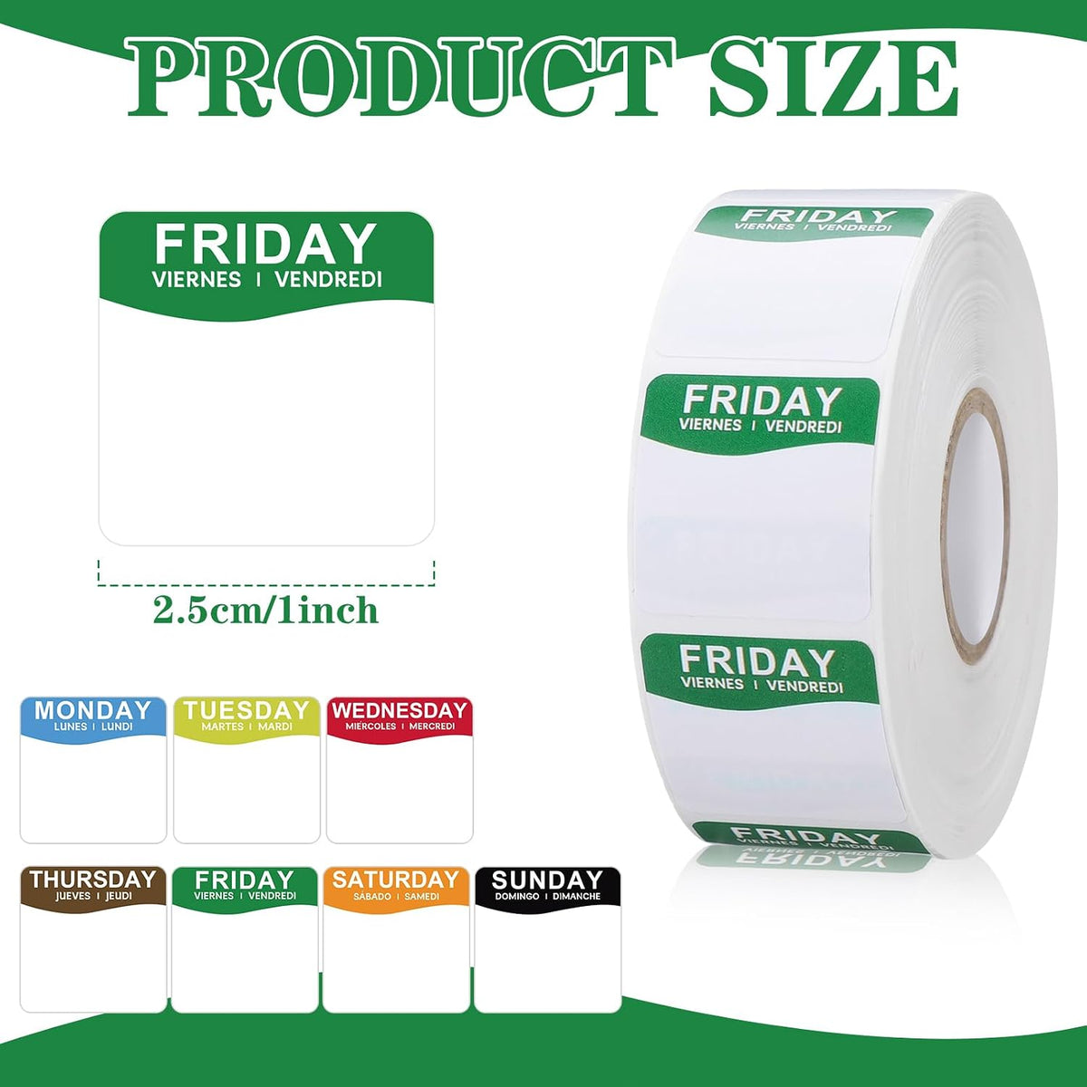7000 Pcs Day of Week Label Food Label Monday Through Sunday Management Inventory Sticker Removable Weekly Self Adhesive Date Dot Sticker for Restaurant Kitchen Container (Square)