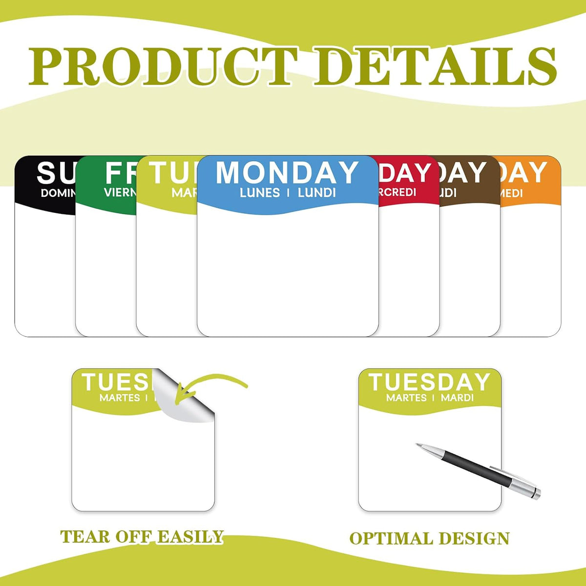 7000 Pcs Day of Week Label Food Label Monday Through Sunday Management Inventory Sticker Removable Weekly Self Adhesive Date Dot Sticker for Restaurant Kitchen Container (Square)