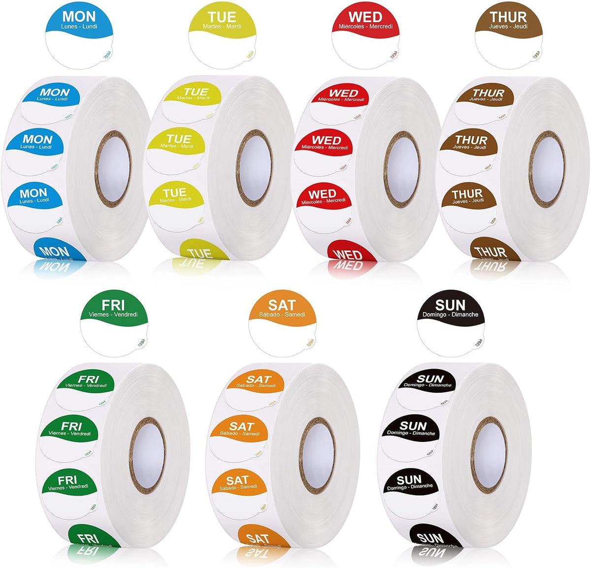 7000 Pcs Day of Week Label Food Label Monday Through Sunday Management Inventory Sticker Removable Weekly Self Adhesive Date Dot Sticker for Restaurant Kitchen Container (Square)