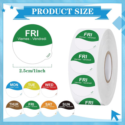 7000 Pcs Day of Week Label Food Label Monday Through Sunday Management Inventory Sticker Removable Weekly Self Adhesive Date Dot Sticker for Restaurant Kitchen Container (Square)