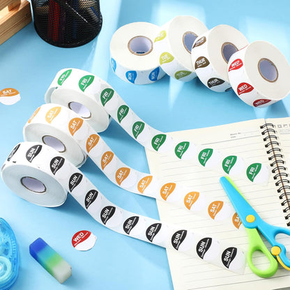 7000 Pcs Day of Week Label Food Label Monday Through Sunday Management Inventory Sticker Removable Weekly Self Adhesive Date Dot Sticker for Restaurant Kitchen Container (Square)