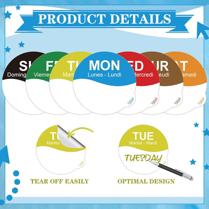 7000 Pcs Day of Week Label Food Label Monday Through Sunday Management Inventory Sticker Removable Weekly Self Adhesive Date Dot Sticker for Restaurant Kitchen Container (Square)
