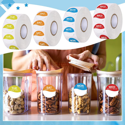 7000 Pcs Day of Week Label Food Label Monday Through Sunday Management Inventory Sticker Removable Weekly Self Adhesive Date Dot Sticker for Restaurant Kitchen Container (Square)