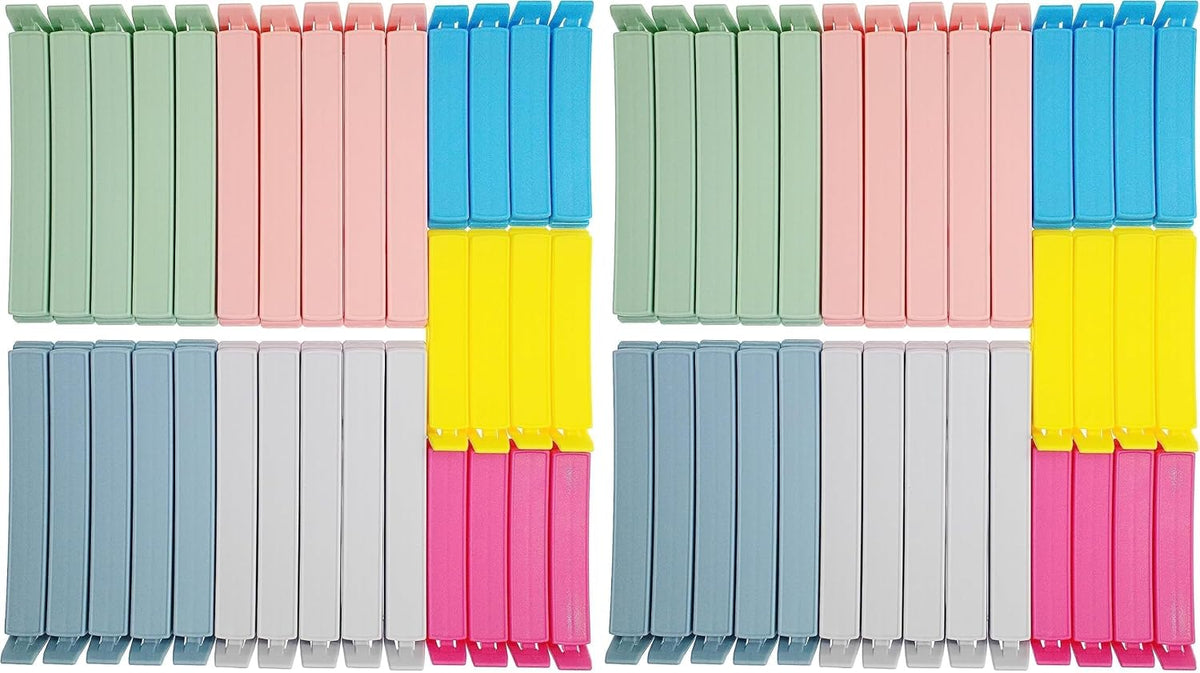 32 PCS Plastic Chip Clips for Food Packages, Curved Design Sealing Bag Clips for Food, Kitchen and Home, 2 Sizes(4.3inch x 20, 3.1inch x 12)
