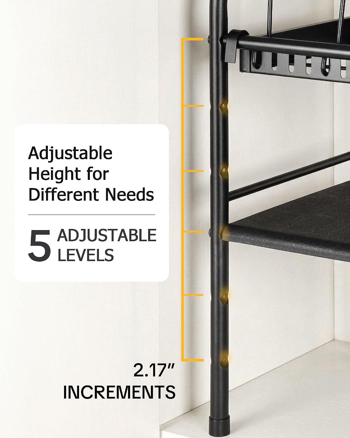 Pots and Pans Organizer Under Cabinet, 2-Tier Expandable Pot Rack | 10 Dividers for Lid Separation, 5-Level Adjustable Height, Kitchen Cookware Pan Holder Shelf, Carbon Steel Frame
