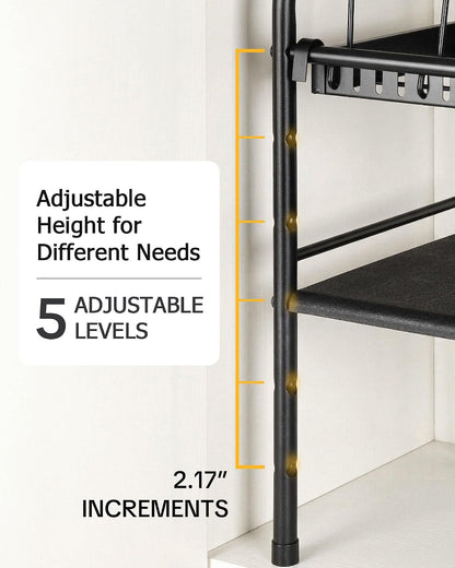 Pots and Pans Organizer Under Cabinet, 2-Tier Expandable Pot Rack | 10 Dividers for Lid Separation, 5-Level Adjustable Height, Kitchen Cookware Pan Holder Shelf, Carbon Steel Frame