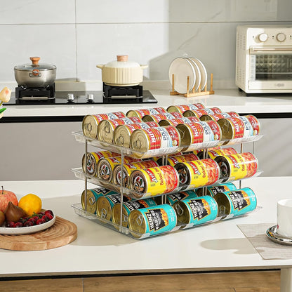 Can Organizer for Pantry, Stacking Can Storage Organizer Pantry, Automatic Rolling Can Rack for Fridge, 3Tire 3 Columns Can Holder for 36 Cans, Canned Goods Organizer