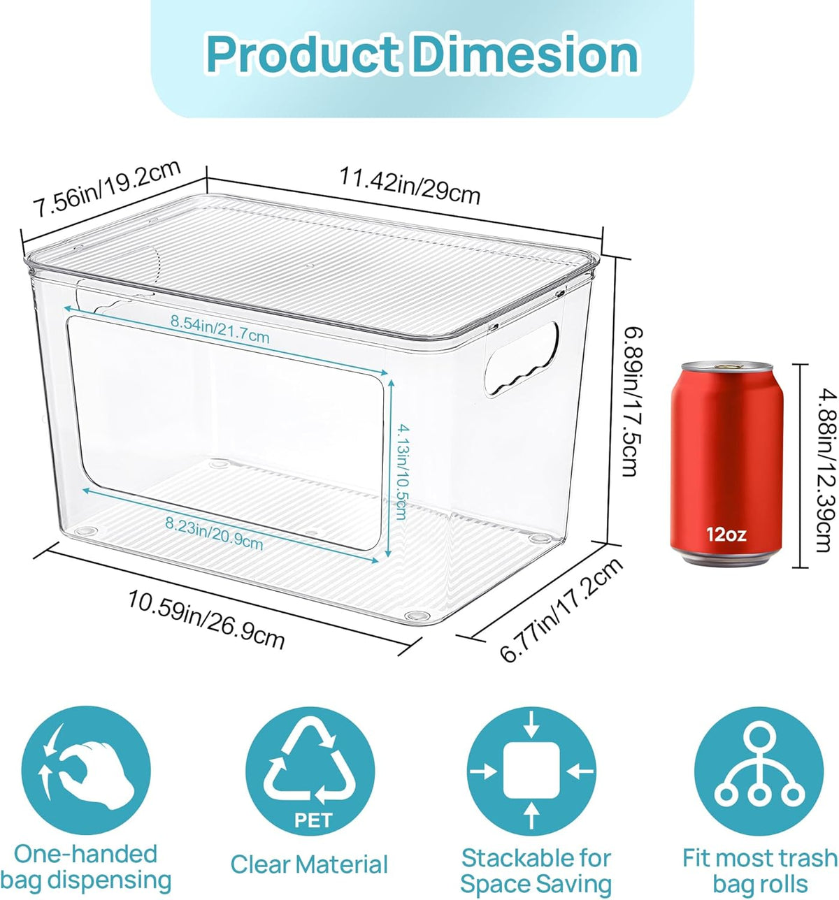 Trash Bag Holder, Stackable Garbage Bag Dispenser for 13/30/33 Gallon Bags, Clear Organizer Bins for Under Kitchen Sink, Laundry Room Organization and Storage