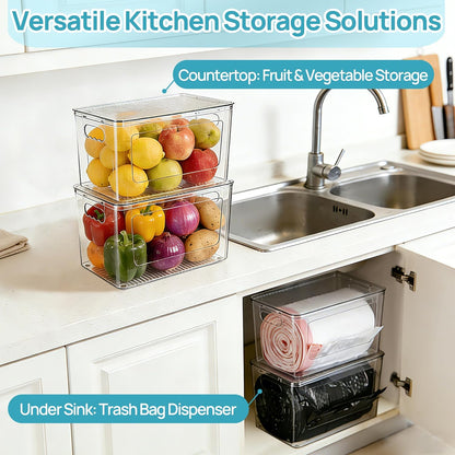 Trash Bag Holder, Stackable Garbage Bag Dispenser for 13/30/33 Gallon Bags, Clear Organizer Bins for Under Kitchen Sink, Laundry Room Organization and Storage