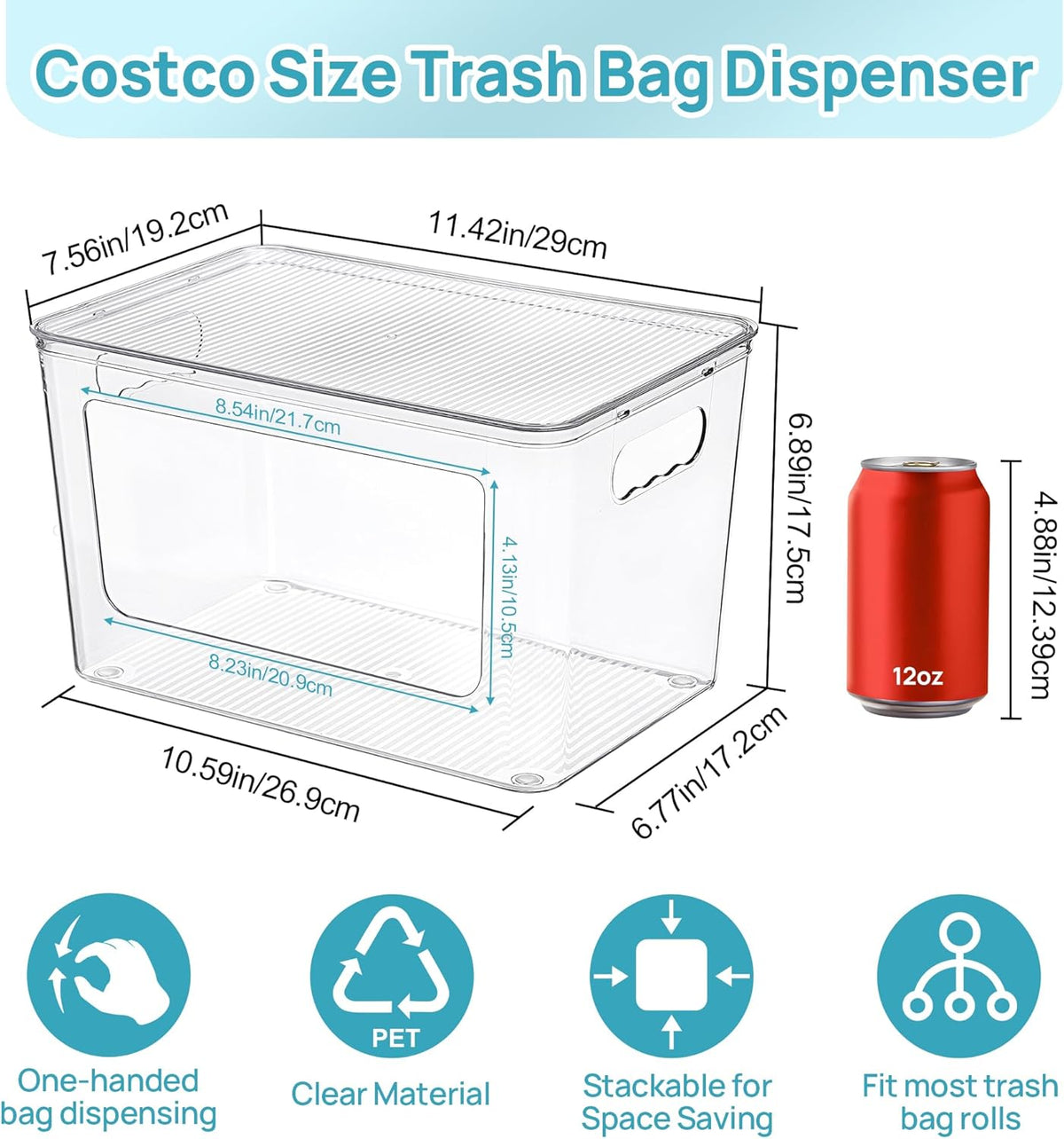 Trash Bag Holder, Stackable Garbage Bag Dispenser for 13/30/33 Gallon Bags, Clear Organizer Bins for Under Kitchen Sink, Laundry Room Organization and Storage